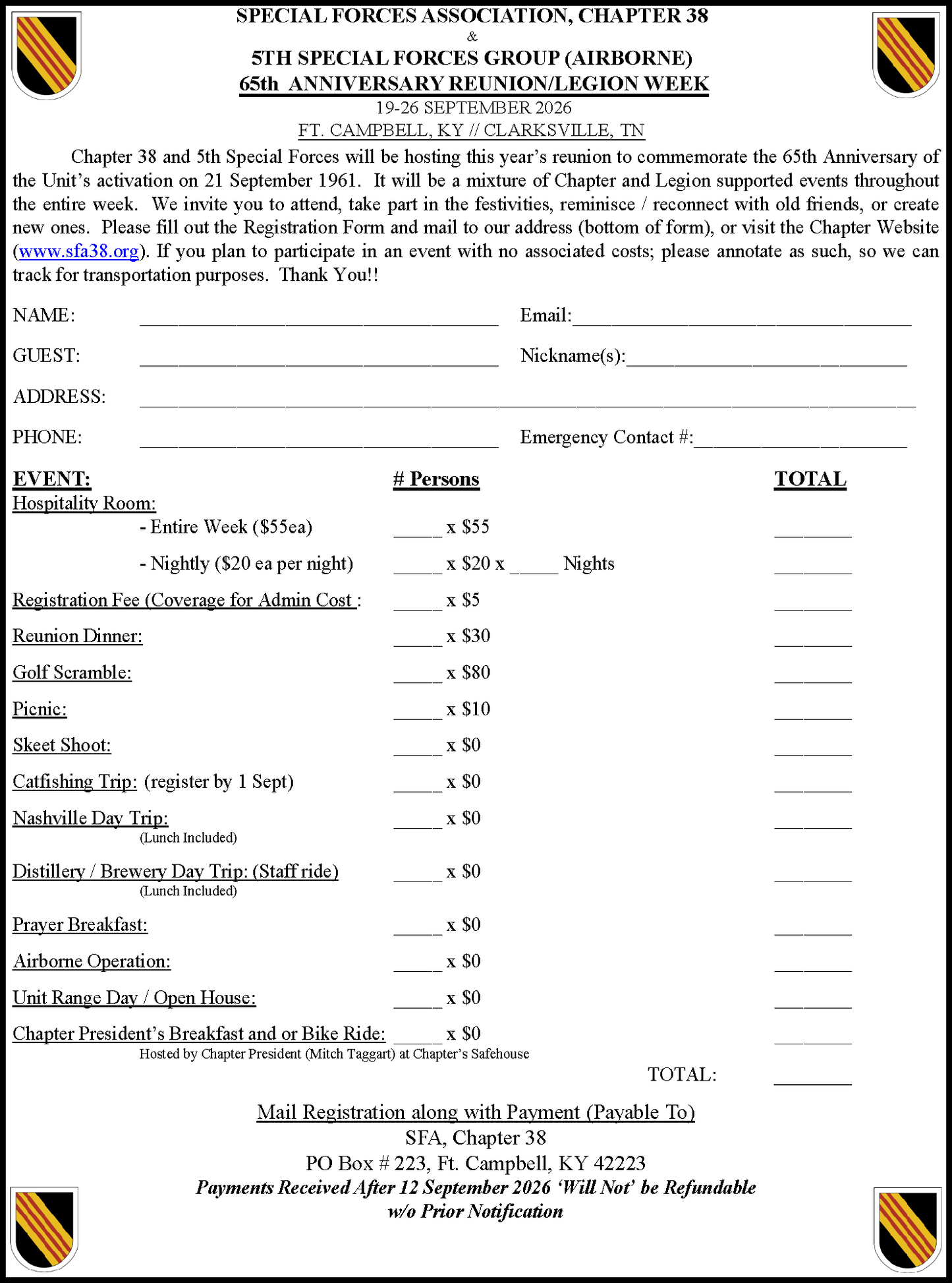 65th Reunion/Legion Week Registration